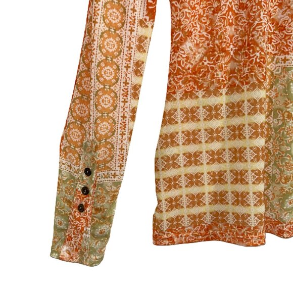 Selfie Leslie Milla Button Up Sheer Blouse Orange Long Sleeve Top Size Small - Picture 8 of 8